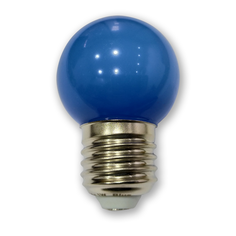 BOMBILLA ESFÉRICA LED 1W E27 - CHIP+DIFUSOR DE COLOR AZUL